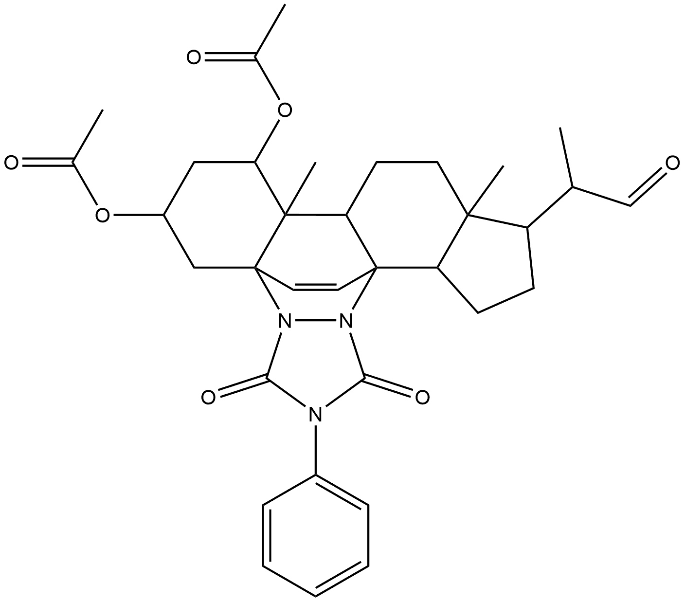 4a,13b-Etheno-1H,9H-benzo[c]cyclopenta[h][1,2,4]triazolo[1,2-a]cinnoline-11-acetaldehyde, 6,8-bis(acetyloxy)-2,3,5,6,7,8,8a,8b,10,10a,11,12,13,13a-tetradecahydro-α,8a,10a-trimethyl-1,3-dioxo-2-phenyl-, [4aS-[4aα,6α,8β,8aα,8bβ,10aα,11α(R*),13aβ,13bα]]- (9CI) Structure