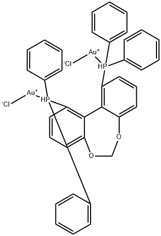 Gold, dichloro[μ-[1,1'-(11aR)-dibenzo[d,f][1,3]dioxepin-1,11-diylbis[1,1-diphenylphosphine-κP]]]di- 化学構造式