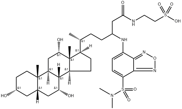 Ethanesulfonic acid, 2-[[(3α,5β,7α,12α)-24-[[7-[(dimethylamino)sulfonyl]-2,1,3-benzoxadiazol-4-yl]amino]-3,7,12-trihydroxy-26-oxo-27-norcholestan-26-yl]amino]- Structure