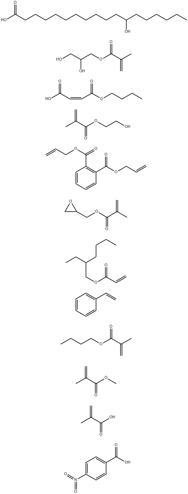 1,2-Benzenedicarboxylic acid, di-2-propenyl ester, polymer with (Z)-butyl hydrogen 2-butenedioate, butyl 2-methyl-2-propenoate, ethenylbenzene, 2-ethylhexyl 2-propenoate, 2-hydroxyethyl 2-methyl-2-propenoate, 12-hydroxyoctadecanoic acid homopolymer 2-hydr|