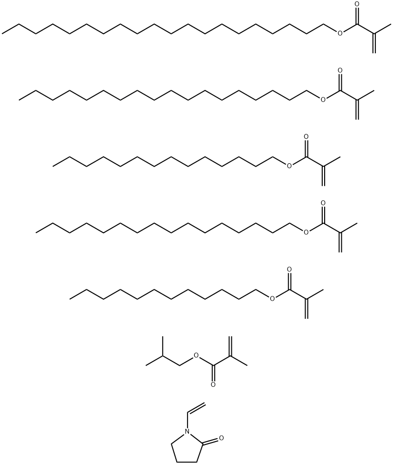 2-Propenoic acid, 2-methyl-, dodecyl ester, polymer with eicosyl 2-methyl-2-propenoate, 1-ethenyl-2-pyrrolidinone, hexadecyl 2-methyl-2-propenoate, 2-methylpropyl 2-methyl-2-propenoate, octadecyl 2-methyl-2-propenoate and tetradecyl 2-methyl-2-propenoate,126112-78-5,结构式