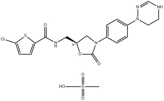 2-Thiophenecarboxamide, 5-chloro-N-[[(5S)-3-[4-(5,6-dihydro-1,2,4-triazin-1(2H)-yl)phenyl]-2-oxo-5-oxazolidinyl]methyl]-, methanesulfonate (1:1) Struktur