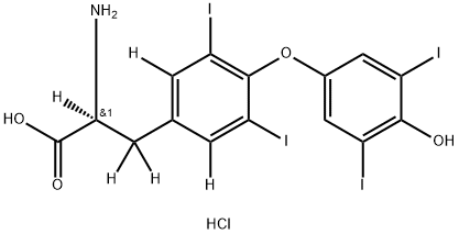 L-Tyrosine-α,β,β,2,6-d5, O-(4-hydroxy-3,5-diiodophenyl)-3,5-diiodo-, hydrochloride (1:1) 化学構造式