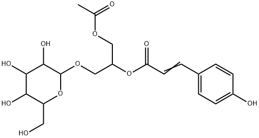 3-(4-Hydroxyphenyl)propenoic acid (2S)-3-acetoxy-1-(β-D-glucopyranosyloxy)propan-2-yl ester Struktur