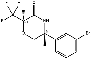REL-(2R,5R)-5-(3-溴苯基)-2,5-二甲基-2-(三氟甲基)吗啉-3-酮, 1262859-41-5, 结构式
