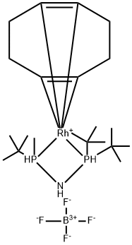 Rhodium(1+), [P,P-bis(1,1-dimethylethyl)-N-[(R)-(1,1-dimethylethyl)methylphosphino-κP]phosphinous amide-κP][(1,2,5,6-η)-1,5-cyclooctadiene]-, tetrafluoroborate(1-) (1:1) Struktur