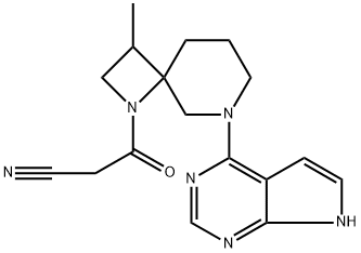 1,6-Diazaspiro[3.5]nonane-1-propanenitrile, 3-methyl-β-oxo-6-(7H-pyrrolo[2,3-d]pyrimidin-4-yl)- 化学構造式