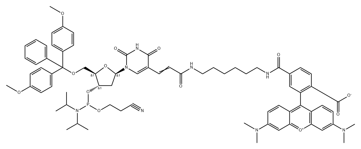 1266091-48-8 5'-Dimethoxytrityloxy-5-N-((tetramethylrhodaminyI)-aminohexyI)-3-acrylimido]-2'- deoxyuridine -3'-  [(2- cyanoethyI) N, N-diisopropyl)]-Phosphoramidite