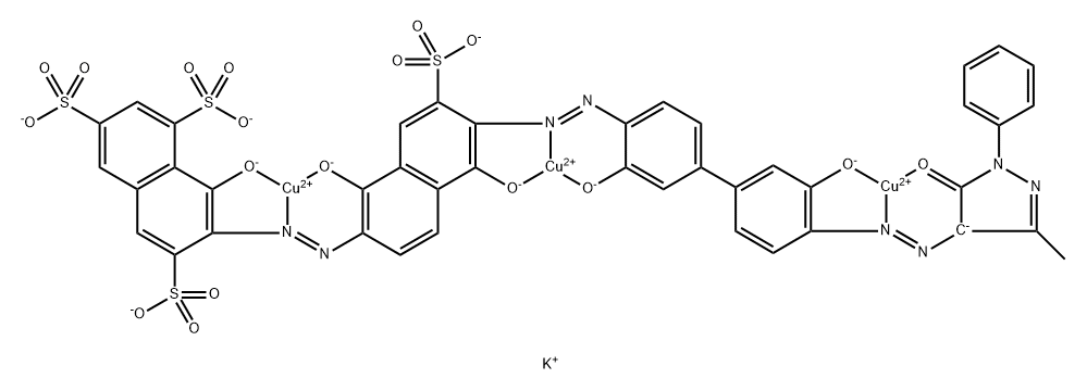 Cuprate(4-), [μ3-[7-[[6-[[4'-[(4,5-dihydro- 3-methyl-5-oxo-1-phenyl-1H-pyrazol-4-yl)azo ]-3,3'-dihydroxy[1,1'-biphenyl]-4-yl]azo]-1,5-dihydrox y-7-sulfo-2-naphthalenyl]azo]-8-hydroxy-1,3 ,6-naphthalenetrisulfonato(10-)]]tri-, tetrapotassium 结构式
