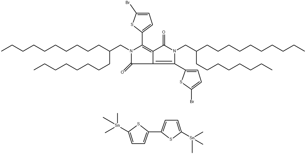 2,5-ビス(2-オクチルドデシル)-1-(2-チエニル)-4-(5,2′:5′,2′′-テルチオフェン-2-イル)ピロロ[3,4-c]ピロール-3,6(2H,5H)-ジオン 化学構造式