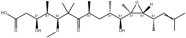 2-Oxiraneundecanoic acid, 3-[(1S)-1,3-dimethyl-2-buten-1-yl]-β,κ-dihydroxy-δ-methoxy-γ,ε,ε,η,ι,2-hexamethyl-ζ-oxo-, (βS,γR,δS,ηS,ιS,κS,2R,3R)- 化学構造式