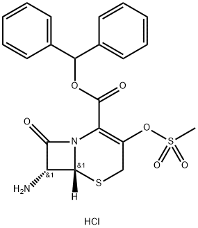 DIPHENYLMETHYL (7R)-7-AMINO-3-(MESYLOXY)-3,4-DIDEHYDROCEPHAM-4-CARBOXYLATE HYDROCHLORIDE 化学構造式