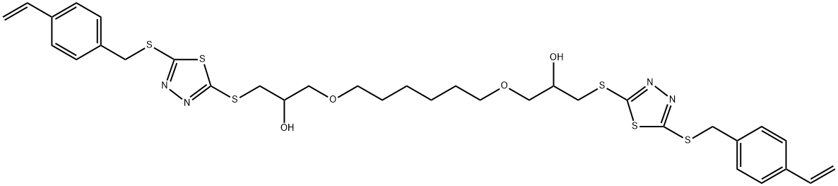 1,1′-[1,6-己叉基双(氧基)]双[3-[[5-[[(4-乙烯基苯基)甲基]硫基]-1,3,4-噻二唑-2-基]硫基]丙-2醇 结构式