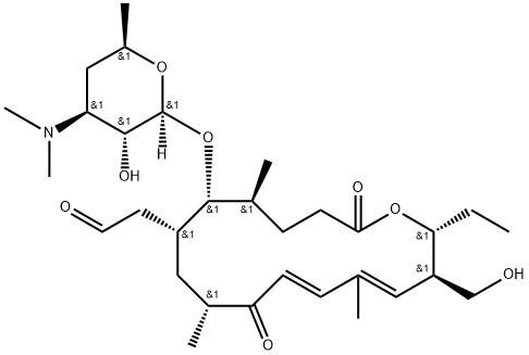 2-[(2R,3R,4E,6E,9R,11R,12R,13S)-12-[(2S,3R,4S,6R)-4-dimethylamino-3-hy droxy-6-methyl-oxan-2-yl]oxy-2-ethyl-3-(hydroxymethyl)-5,9,13-trimethy l-8,16-dioxo-1-oxacyclohexadeca-4,6-dien-11-yl]acetaldehyde,127521-69-1,结构式