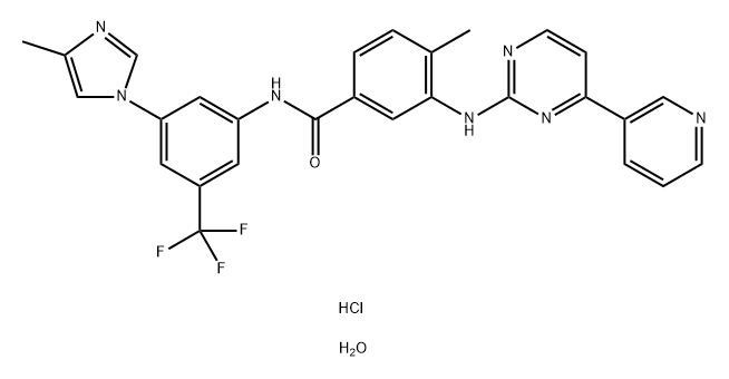 Benzamide, 4-methyl-N-[3-(4-methyl-1H-imidazol-1-yl)-5-(trifluoromethyl)phenyl]-3-[[4-(3-pyridinyl)-2-pyrimidinyl]amino]-, hydrochloride, hydrate (1:2:2) Struktur