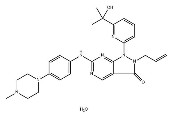 2-Allyl-1-[6-(1-hydroxy-1-methyl-ethyl)-2-pyridyl]-6-[4-(4-methylpiperazin-1-yl)anilino]pyrazolo[3,4-d]pyrimidin-3-one hemihydrate Struktur