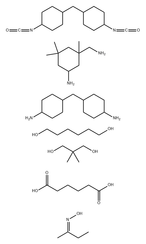 Hexanedioic acid, polymer with 5-amino-1,3,3-trimethylcyclohexanemethanamine, 2,2-dimethyl-1,3-propanediol, 1,6-hexanediol, 4,4'-methylenebis[cyclohexanamine] and 1,1'-methylenebis[4-isocyanatocyclohexane], Me Et ketone oxime-blocked,127851-76-7,结构式