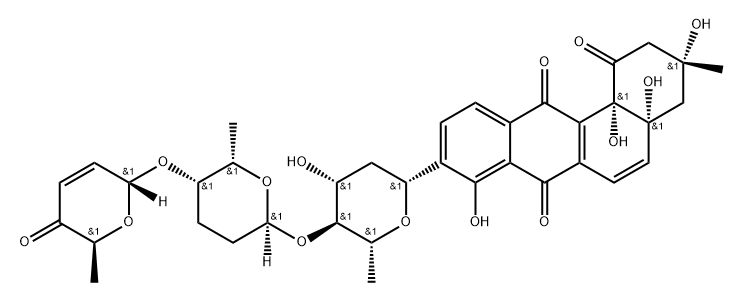 Benz[a]anthracene-1,7,12(2H)-trione, 9-[2,6-dideoxy-4-O-[(2S,5S,6S)-5-[[(2R,6S)-5,6-dihydro-6-methyl-5-oxo-2H-pyran-2-yl]oxy]tetrahydro-6-methyl-2H-pyran-2-yl]-β-D-arabino-hexopyranosyl]-3,4,4a,12b-tetrahydro-3,4a,8,12b-tetrahydroxy-3-methyl-, (3R,4aR,12bS)-,127902-60-7,结构式