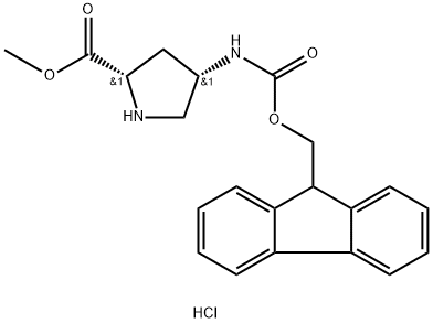 (2S,4S)-4-((((9H-芴-9-基)甲氧基)羰基)氨基)吡咯烷-2-羧酸盐酸盐, 1279038-07-1, 结构式