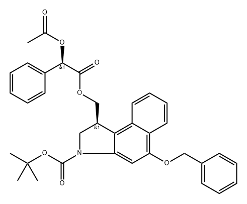 3H-Benz[e]indole-3-carboxylic acid, 1-[[[(acetyloxy)phenylacetyl]oxy]methyl]-1,2-dihydro-5-(phenylmethoxy)-, 1,1-dimethylethyl ester, [R-(R*,S*)]- Struktur