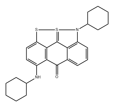 9-cyclohexyl-4-(cyclohexylamino)-10lambda~4~-benzo[cd][1,2]benzodithiolo[4,3,2-ghi][1,2]benzisothiazol-5(9H)-one 化学構造式