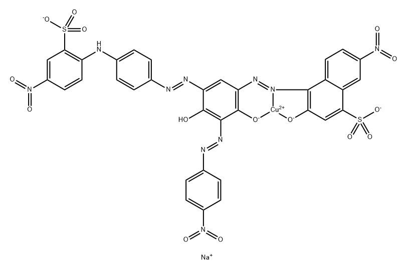 Cuprate(2-), [4-[[2,4-dihydroxy-3-[(4- nitrophenyl)azo]-5-[[4-[(4-nitro-2-sulfophenyl)amino ]phenyl]azo]phenyl]azo]-3-hydroxy-7-nitro-1-naphthalenesulfonat o(4-)]-, disodium Struktur