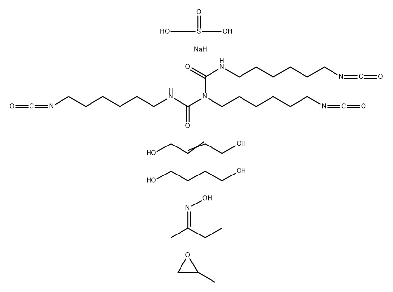 Sulfurous acid, monosodium salt, polymer with 1,4-butanediol, 2-butene-1,4-diol, methyloxirane and N,N',2-tris(6-isocyanatohexyl)imidodicarbonic diamide, Me Et ketone oxime-blocked|