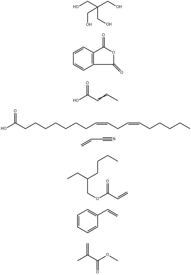 2-Propenoic acid, 2-methyl-, methyl ester, polymer with 2,2-bis(hydroxymethyl)-1,3-propanediol polymer with 1,3-isobenzofurandione 2-butenoate (Z,Z)-octadecadienoate, ethenylbenzene, 2-ethylhexyl 2-propenoate and 2-propenenitrile 结构式