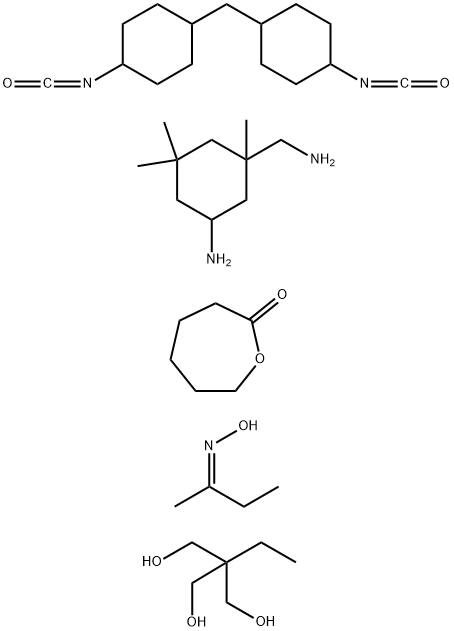 2-Oxepanone, polymer with 5-amino-1,3,3-trimethylcyclohexanemethanamine, 2-ethyl-2-(hydroxymethyl)-1,3-propanediol and 1,1'-methylenebis[4-isocyanatocyclohexane], Me Et ketone oxime-terminated Structure