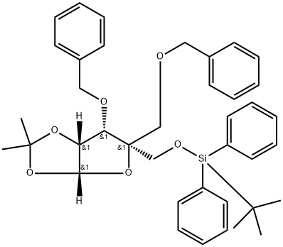 β-?L-?Lyxofuranose, 5-?O-?[(1,?1-?dimethylethyl)?diphenylsilyl]?-?1,?2-?O-?(1-?methylethylidene)?-?4-?C-?[(phenylmethoxy)?methyl]?-?3-?O-?(phenylmethyl)?-|