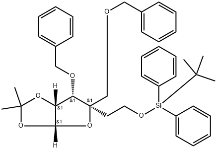 (2-((3AR,5R,6S,6AR)-6-(苄氧基)-5-((苄氧)甲基)-2,2-二甲基四氢糠[2,3-D][1,3]二羟基-5-基)乙氧基)(叔丁基)二苯基硅烷, 1300590-29-7, 结构式
