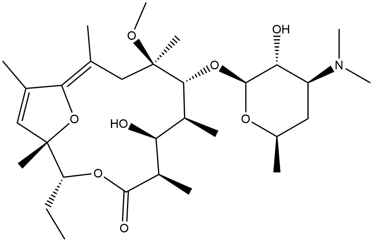 Erythromycin, 3-O-de(2,6-dideoxy-3-C-methyl-3-O-methyl-α-L-ribo-hexopyranosyl)-8,9,10,11-tetradehydro-9-deoxo-11,12-dideoxy-9,12-epoxy-6-O-methyl-, (8Z)-|克拉霉素杂质45