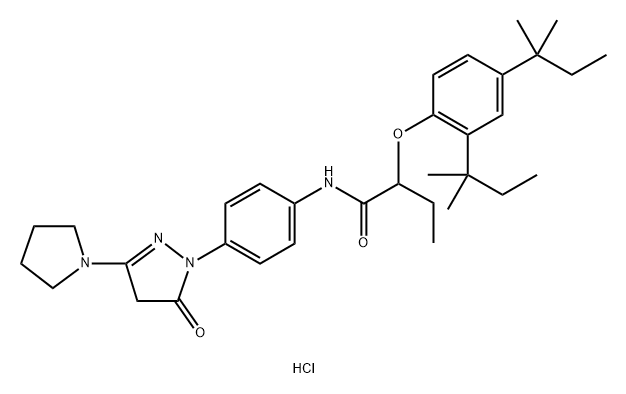 2-[2,4-bis(2-methylbutan-2-yl)phenoxy]-N-[4-(5-oxo-3-pyrrolidin-1-yl-4 H-pyrazol-1-yl)phenyl]butanamide hydrochloride Structure