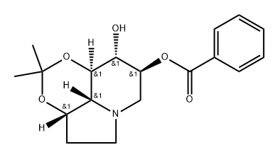 1,3-Dioxino4,5,6-hiindolizine-8,9-diol, octahydro-2,2-dimethyl-, 8-benzoate, 3aS-(3a.alpha.,8.alpha.,9.beta.,9a.beta.,9b.alpha.)-,130446-97-8,结构式