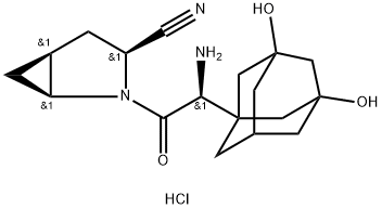2-Azabicyclo[3.1.0]hexane-3-carbonitrile, 2-[(2S)-2-amino-2-(3,5-dihydroxytricyclo[3.3.1.13,7]dec-1-yl)acetyl]-, hydrochloride (1:1), (1S,3S,5S)-rel- Struktur
