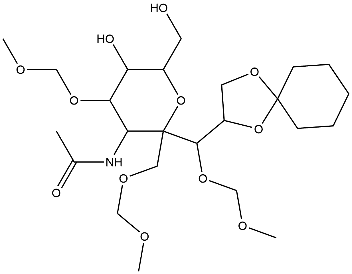 5-Acetamido-2,6-anhydro-8,9-O-cyclohexylidene-5-deoxy-6-C-(methoxymethoxymethyl)-4,7-bis-O-(methoxymethyl)-D-arabino-L-gulo-nonitol Structure