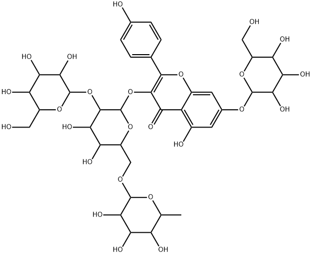 山奈酚-3-O-Β-D-[(2→1)-Β-D-葡萄糖-(6→1)-Α-L-鼠李糖基]-葡萄糖-7-O-Β-D-葡萄糖苷 结构式