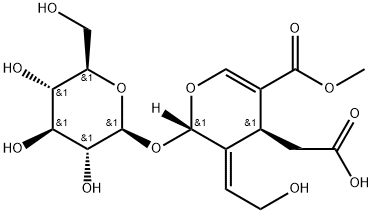 (2S)-3-[(E)-2-ヒドロキシエチリデン]-2β-(β-D-グルコピラノシルオキシ)-2,3-ジヒドロ-5-(メトキシカルボニル)-4H-ピラン-4α-酢酸 化学構造式
