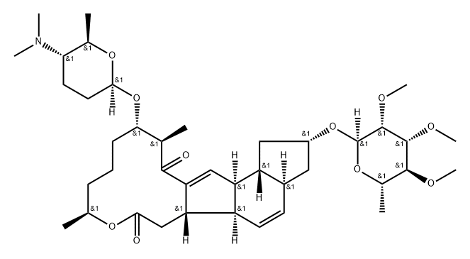 1H-as-Indaceno3,2-doxacyclododecin-7,15-dione, 2-(6-deoxy-2,3,4-tri-O-methyl-.alpha.-L-mannopyranosyl)oxy-13-(2R,5S,6R)-5-(dimethylamino)tetrahydro-6-methyl-2H-pyran-2-yloxy-2,3,3a,5a,5b,6,9,10,11,12,13,14,16a,16b-tetradecahydro-9,14-dimethyl-, (2R,3aS,5a 结构式