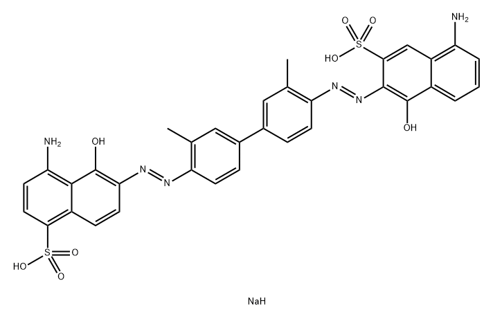 1-Naphthalenesulfonic acid, 4-amino-6-[2-[4'-[2-(5-amino-1-hydroxy-3-sulfo-2-naphthalenyl)diazenyl]-3,3'-dimethyl[1,1'-biphenyl]-4-yl]diazenyl]-5-hydroxy-, sodium salt (1:2) Struktur