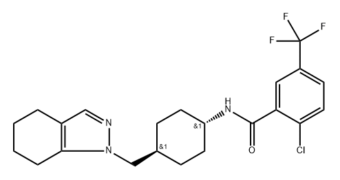 Benzamide, 2-chloro-N-[trans-4-[(4,5,6,7-tetrahydro-1H-indazol-1-yl)methyl]cyclohexyl]-5-(trifluoromethyl)- Struktur