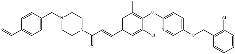 3-[3-氯-4-[[5-[(2-氯苯基)甲氧基]-2-吡啶基]氧基]-5-甲基苯基]-1-[4-(4-乙烯基苯基)甲基]-1-哌嗪基]-(2E)-丙- 2-烯-1-酮 结构式
