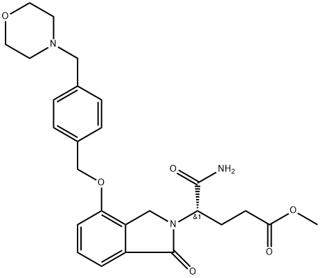 2H-Isoindole-2-butanoic acid, γ-(aminocarbonyl)-1,3-dihydro-4-[[4-(4-morpholinylmethyl)phenyl]methoxy]-1-oxo-, methyl ester, (γS)- Structure