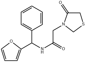 N-(furo-2-yl(phenyl)methyl)-2-(4-oxothiazolidin-3-yl)acetamide 结构式