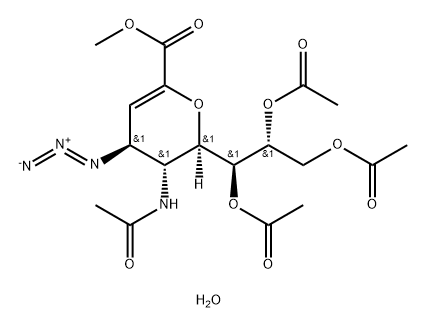 D-glycero-D-galacto-Non-2-enonic acid, 5-(acetylamino)-2,6-anhydro-4-azido-3,4,5-trideoxy-, methyl ester, 7,8,9-triacetate, hydrate (1:1) Struktur