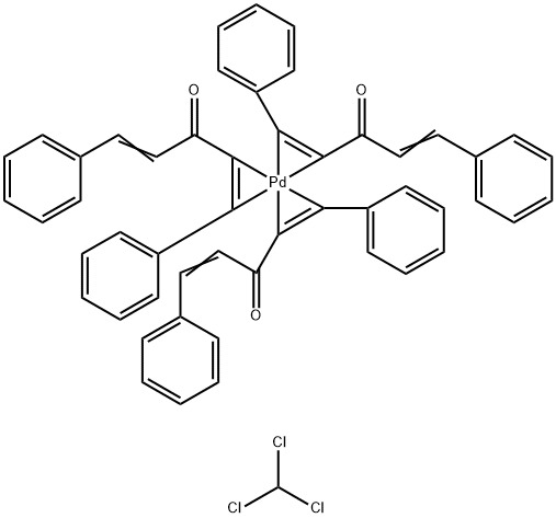 Palladium, tris[(1,2-η)-1,5-diphenyl-1,4-pentadien-3-one]-, compd. with trichloromethane (1:1) 结构式