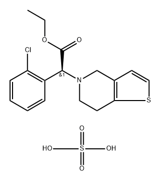 Thieno[3,2-c]pyridine-5(4H)-acetic acid, α-(2-chlorophenyl)-6,7-dihydro-, (αS)-, ethyl ester, sulfate (1:1) 化学構造式