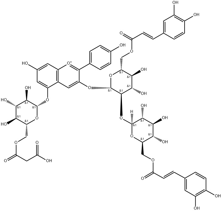 Pelargonidin 3-O-[6-O-(E)-Caffeoyl-2-O-{6-O-(E)-Caffeoyl-β-D-glucoside}-β-D-glucoside]-5-O-(6-O-malonyl）-β-D-glucoside|天竺葵色素-3-O-[6-O-(E)-咖啡酰-2-O-{6-O-(E)-咖啡酰-Β-D-葡萄糖苷}-Β-D-葡萄糖苷]-5-O-(6-O-丙二酰基)-Β-D-葡萄糖苷