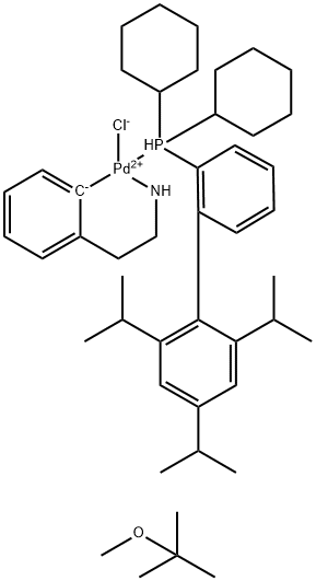 Chloro(2-dicyclohexylphosphino-2',4',6'-tri-i-propyl-1,1'-biphenyl)[2-(2-aminoethyl)phenyl] palladium(II) methyl-t-butylether adduct, min. 98% [XPhos Palladacycle Gen. 1],1334385-47-5,结构式