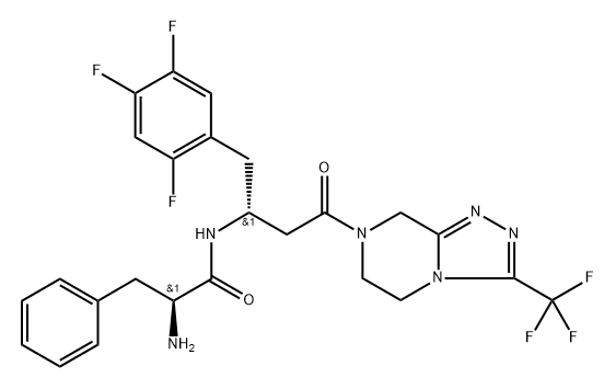 Benzenepropanamide, α-amino-N-[(1R)-3-[5,6-dihydro-3-(trifluoromethyl)-1,2,4-triazolo[4,3-a]pyrazin-7(8H)-yl]-3-oxo-1-[(2,4,5-trifluorophenyl)methyl]propyl]-, (αS)- Struktur